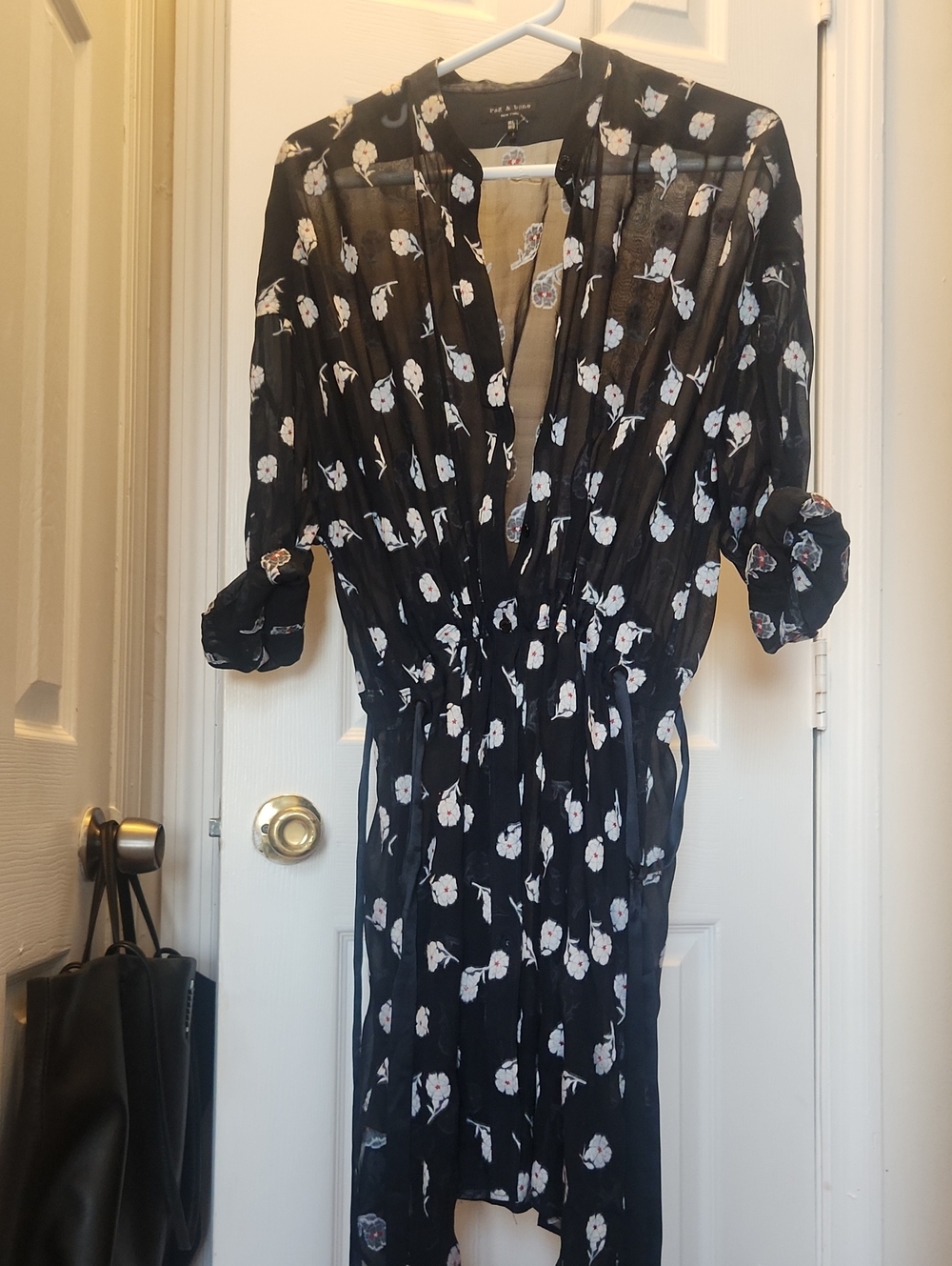 rag & bone Black Floral Wrap Midi Dress